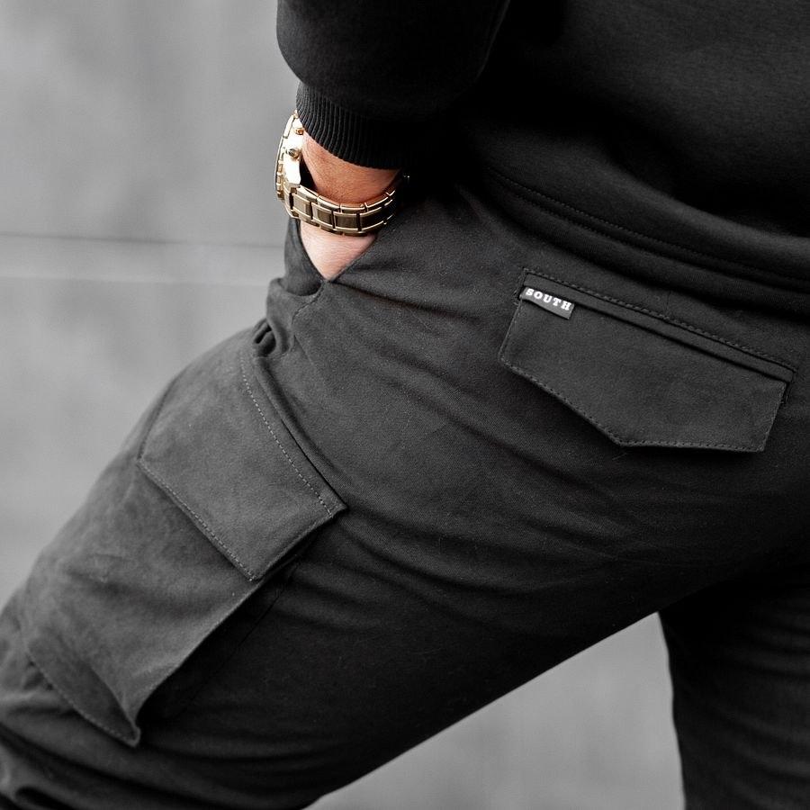 Теплые карго штаны South black - фото 1
